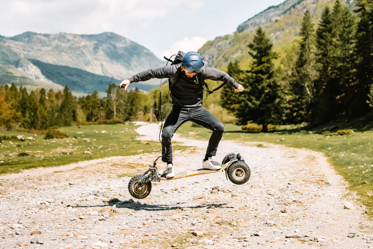 Rider mid-jump with their Stern' on a mountain track