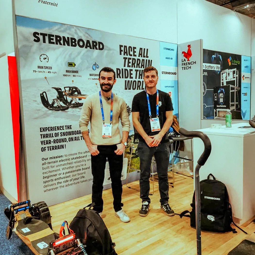 Édouard Aubert and Adrien Ladan on the Sternboard stand at CES in Las Vegas